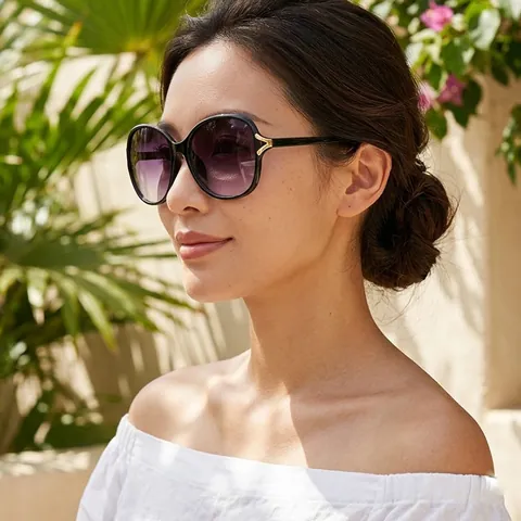 Lunettes De Soleil Surdimensionnées Pour Femmes Tendance Monture PC Verres Dégradés AC Protection UV400 Charnière En V Métal