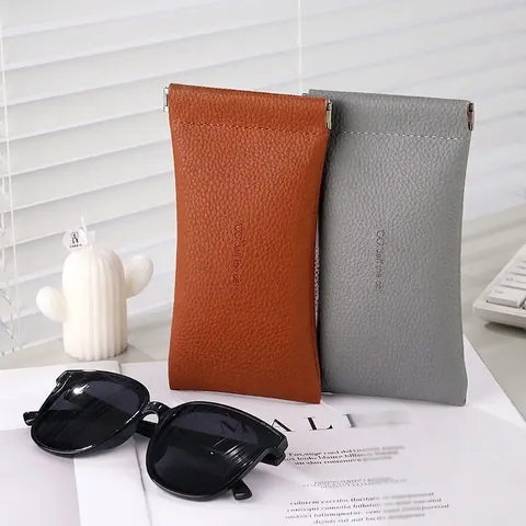 Glasses Bag Pu Leather Squeeze Opening Portable Sunglasses Pouch Minimalist Solid Color Protective Case For Men Women