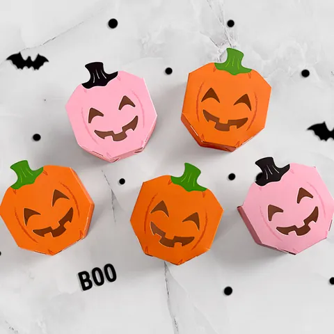 Cajas de Caramelos de Halloween de Cartón Rosa de Calabaza Hueca Cajas de Regalo Plegables para Fiesta de Halloween