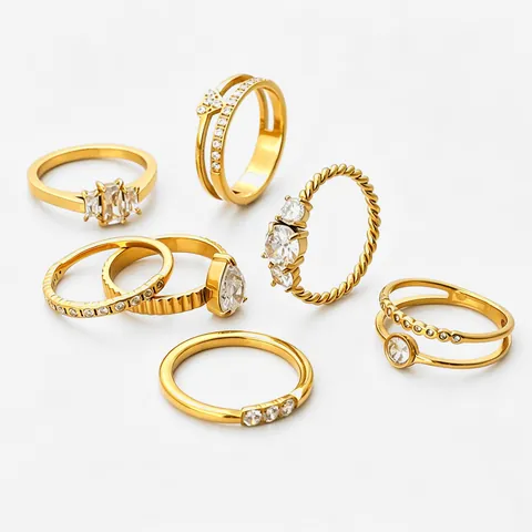 18K Gold Plated Stainless Steel Rings White Zircon Waterproof Hypoallergenic Elegant Hollow Geometric Jewelry For Women