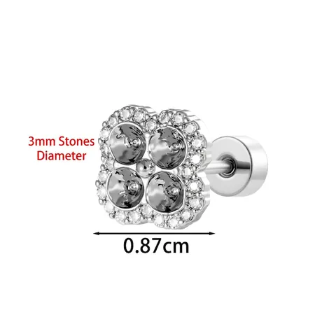 Four Leaf Clover Cartilage Stud Earrings Copper Cubic Zirconia Flower Helix Piercing Screw Back Vintage Jewelry