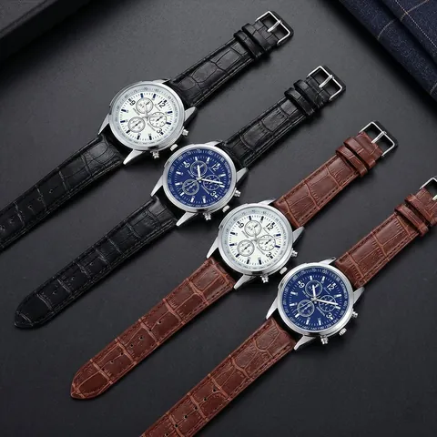 Orologio Al Quarzo Da Uomo Moda Nicchia Con Cinturino In Ecopelle Cassa In Lega Specchio In Vetro Blu Business Casual