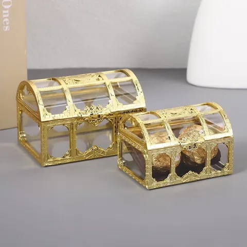 Mini Treasure Chest Favor Box Transparent Plastic Electroplated Vintage Jewelry Storage Candy Container For Wedding Party