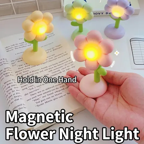Mini LED Night Light Magnetic Desktop Lamp Adjustable Portable Cute Cartoon Animal Flower Shape Bedside Decor For Kids