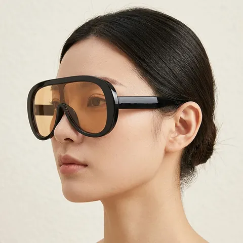 Oversized Shield Zonnebril PC Frame Lens Uit Eén Stuk UV400 Retro Punk Brillen Voor Dames Heren