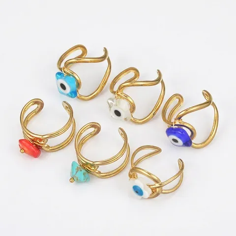 Anello Aperto in Acciaio Inossidabile Malocchio Placcato Oro Strass Boho Regolabile Linee Cave Anello Donna Gioielli