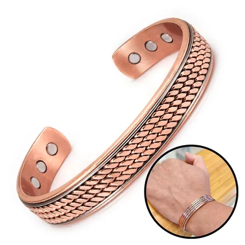 Copper Magnetic Health Care Bracelet Twisted Braid Texture Open Cuff Bangle For Men Women Red Copper Color