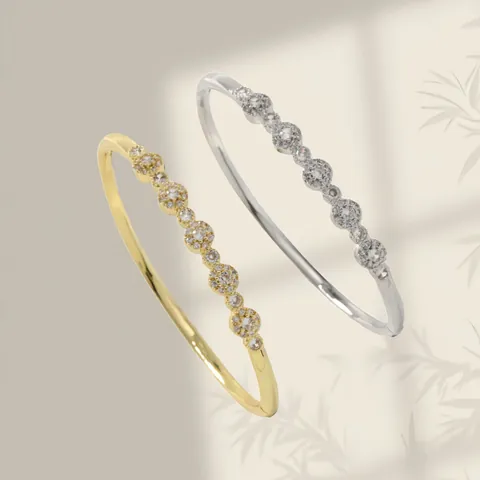 Luxuriöser Kupfer Zirkonia Blütenblatt Armreif Eleganter Gold Silber Galvanisierter Blumen Wellen Öffnungs Armband Für Damen Schmuck