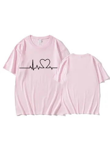 Unisex Casual Baumwolle T-Shirt Einfach Herz Linie EKG Grafikdruck Rundhals Kurzarm Sommer Mode Grafik Tee Top