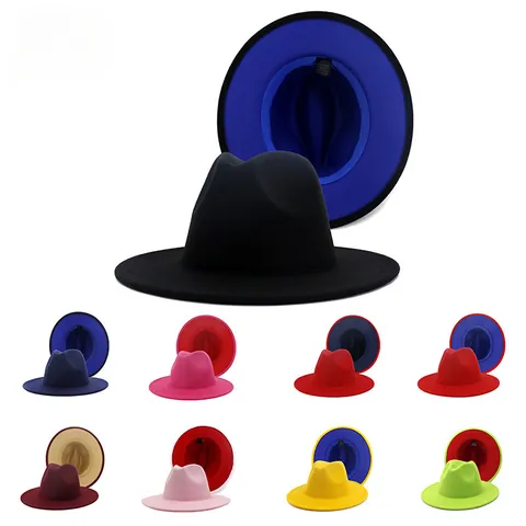 Chapeau Fedora Bicolore Style Rétro Britannique À Large Bord En Coton Polyester Brodé Chapeau Jazz Pour Hommes Femmes