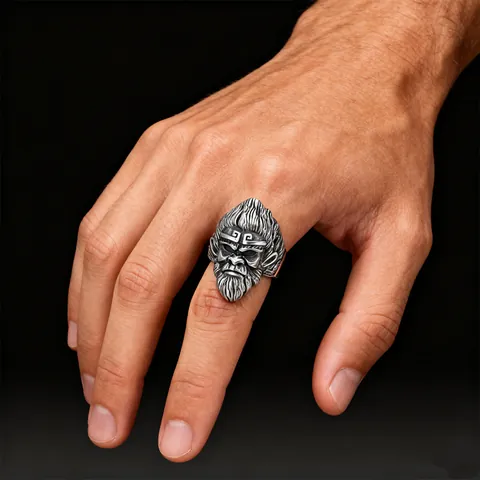 Retro Punk Affenkönig Edelstahl Ring Für Herren Mythologische Sun Wukong Charakter Verwittert 3D Relief Band Ring Schmuck Geschenk