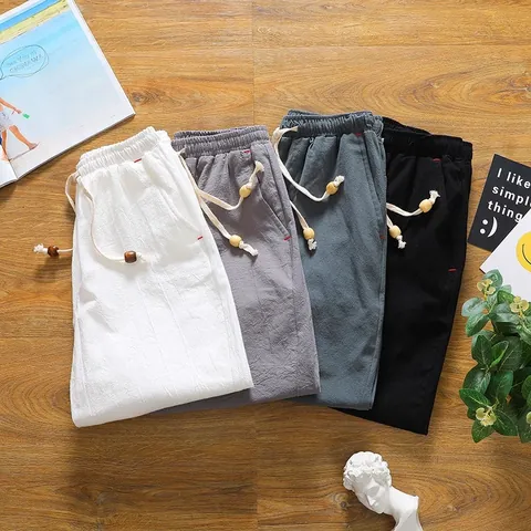 Pantaloncini Uomo Casual in Misto Cotone Effetto Lino Estivi Spiaggia Traspiranti Vestibilità Larga Vita Elastica Coulisse Pantaloncini Sportivi