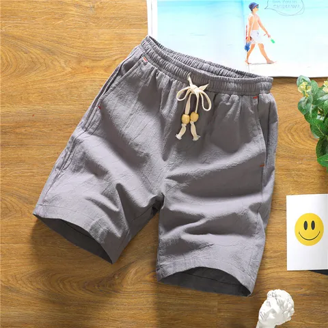 Men Casual Cotton Linen Look Shorts Summer Loose Fit Drawstring Waist Beach Five-Point Breathable Shorts
