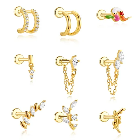 925 Sterling Silver Zirconia Stud Earrings Double C Shape Snake Marquise Chain Enamel Helix Piercing Jewelry For Women