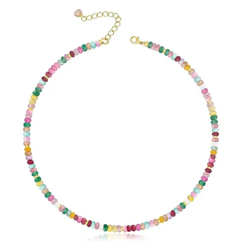 Natural Stone Heishi Bead Necklace For Women 304 Stainless Steel Clasp Handmade Bohemian Rainbow Color Commuting Jewelry