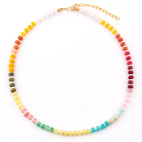 Collar Bohemio de Cuentas de Piedra Natural de Arcoíris para Mujer Colgante de Corazón de Acero Inoxidable Collar de Cuentas de Ábaco Ajustable