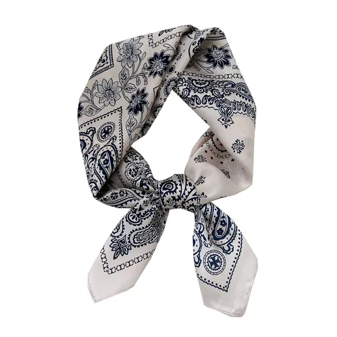 Vintage Paisley Printed Satin Square Scarf For Women Elegant Floral Striped Small Neck Tie Hair Band Headwrap Decor