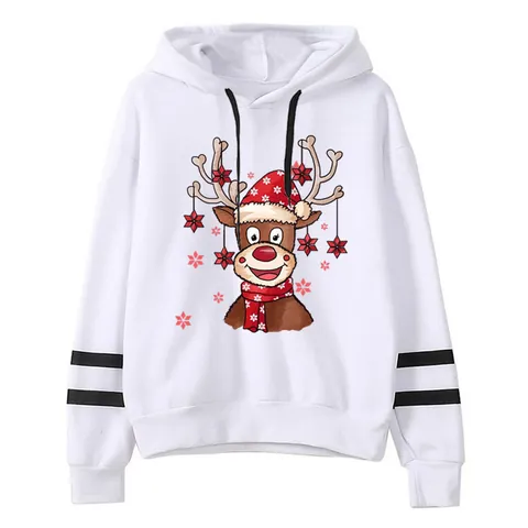Felpa con Cappuccio da Donna con Stampa 3D di Renna di Natale Casual Manica Lunga a Righe Maglione Festival Party Top