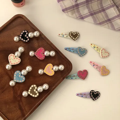 Fermaglio per Capelli Dolce Cuore Con Perla Artificiale Motivo a Pois Lettera LOVE Fermaglio per Capelli Clip BB Accessori per Capelli Donna