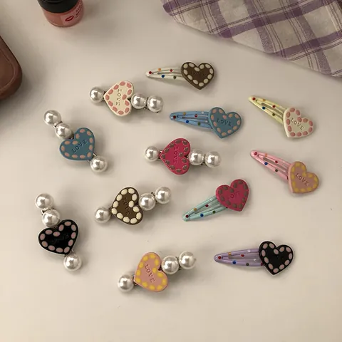 Fermaglio per Capelli Dolce Cuore Con Perla Artificiale Motivo a Pois Lettera LOVE Fermaglio per Capelli Clip BB Accessori per Capelli Donna