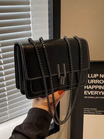 Borsa a Tracolla Quadrata in Pelle PU Vintage Donna Moda Catena Borsa a Spalla Versatile Stile Urbano Borsa da Viaggio Quotidiana