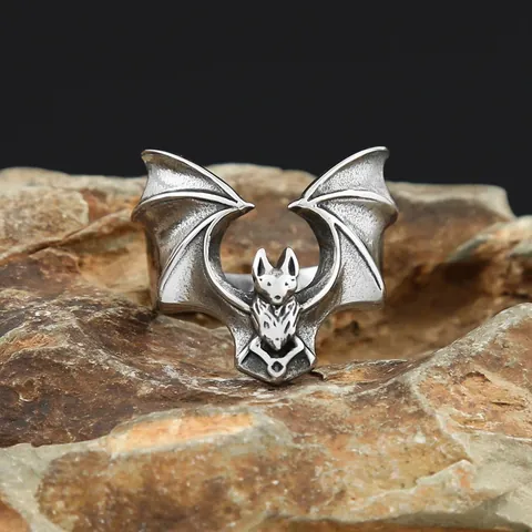 Vintage Punk Stainless Steel Bat Ring For Men Women Gothic Antique Silver Animal Band Ring Halloween Party Jewelry