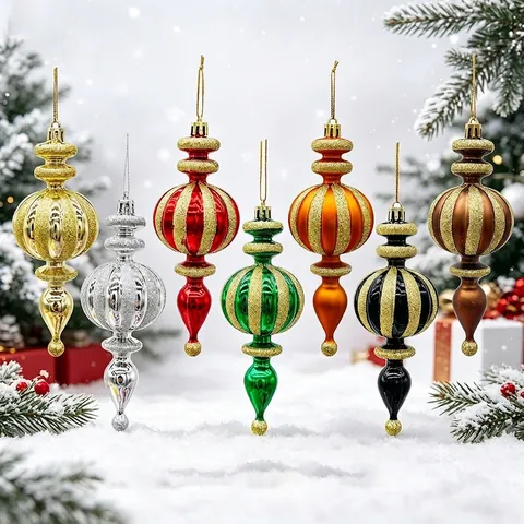 Ornamenti a Puntale Dipinti di Natale in Plastica Glitterata a Strisce Pendenti per Albero per Festa Casa Decorazione