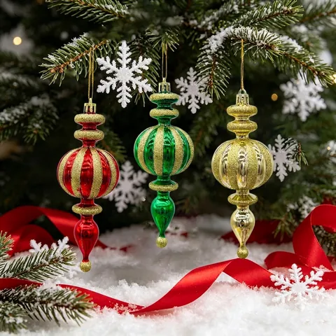 Ornamenti a Puntale Dipinti di Natale in Plastica Glitterata a Strisce Pendenti per Albero per Festa Casa Decorazione