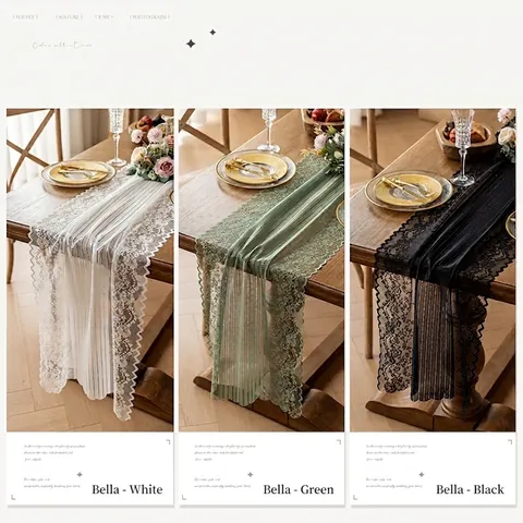 French Retro Lace Table Runner Hollow Out Floral Placemat For Dining Room Wedding Party Home Decor White Black Green