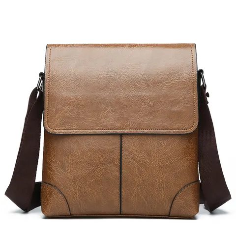 Men Crossbody Bag PU Leather Flap Messenger Bag Business Casual Adjustable Wide Strap Shoulder Bag Waterproof Retro
