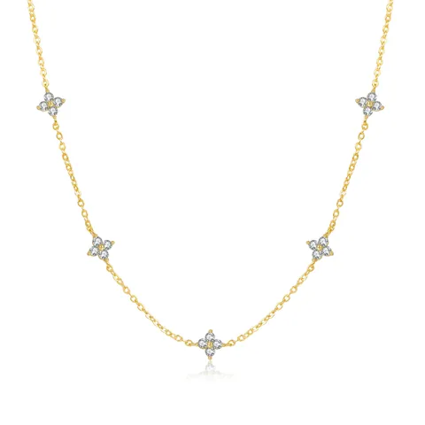 18K Gold Plated Stainless Steel Four Leaf Clover Necklace For Women Zirconia Inlaid Delicate Fashion Jewelry Pendant Necklace