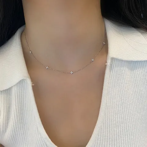 18K Gold Plated Stainless Steel Four Leaf Clover Necklace For Women Zirconia Inlaid Delicate Fashion Jewelry Pendant Necklace