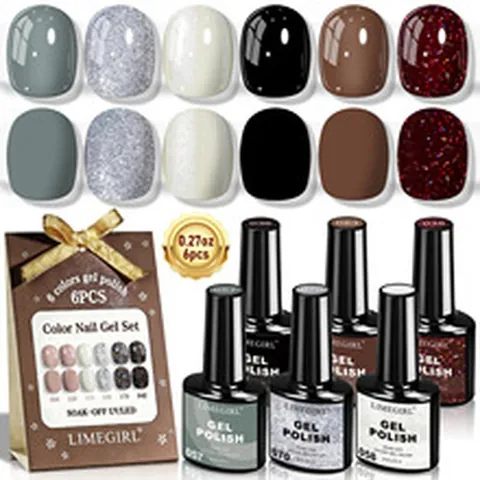 Glitzer Nagellack Gel Set Nude Braun Grau Schwarz Soak Off UV LED Gel Nail Art Lack Professionelle Salon Maniküre Für Damen