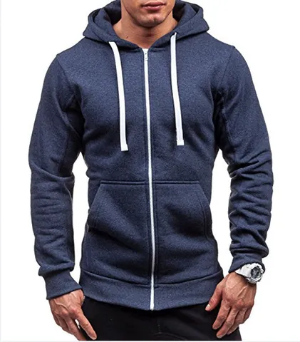 Men Zip-Up Hoodie Solid Color Long Sleeve Sweatshirt Hooded Jacket Casual Sporty Outerwear Pocket Comfort Top Coat
