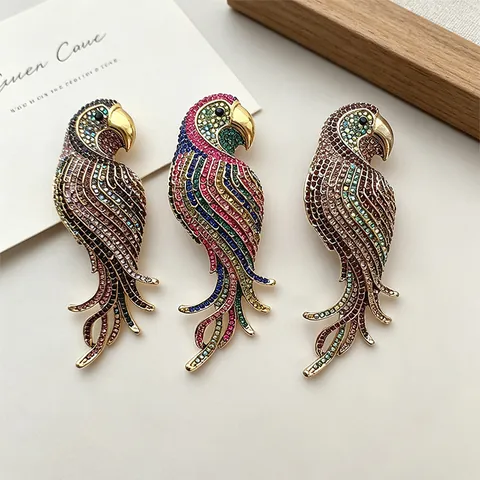 Oversized Parrot Bird Brooch Alloy Colorful Rhinestone Vintage Fashion Jewelry Pin For Women Men