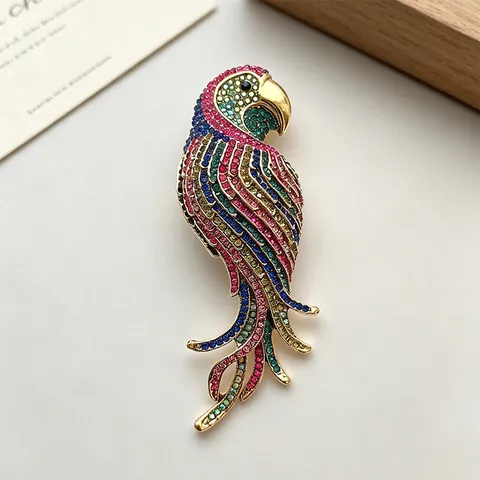 Oversized Parrot Bird Brooch Alloy Colorful Rhinestone Vintage Fashion Jewelry Pin For Women Men