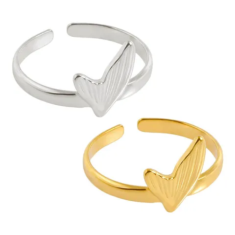 Roestvrijstalen Visstaart Open Ring Voor Dames Heren Zeemeerminstaart Verstelbaar Goud Zilver Verguld Minimalistische Mode Sieraden Vingerring Cadeau