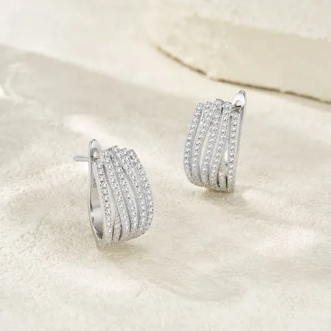 Luxe S925 Sterling Zilver Moissaniet Oorringen Voor Vrouwen Minimalistisch Meerrijig Pave Moissaniet U-Vorm Sieraden Cadeau