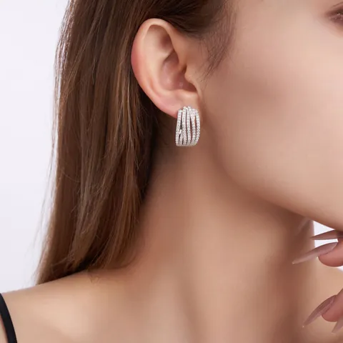 Luxus S925 Sterlingsilber Moissanit Creolen Für Damen Minimalistisch Mehrreihig Pave Moissanit U-Form Schmuck Geschenk