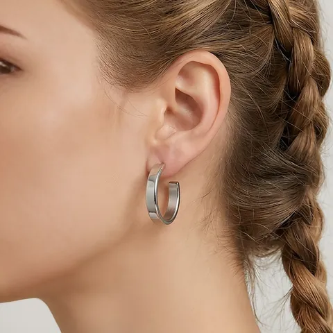 Pendientes De Aro En Forma De C De Acero Inoxidable Pulido Titanio Joyas Geométricas Para Mujer