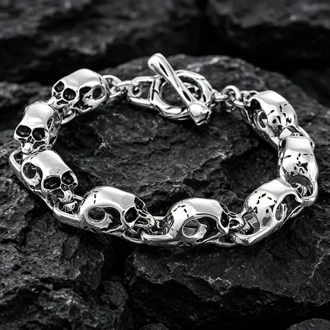 Bracciale A Catena In Acciaio Inossidabile Con Teschio Gotico Da Uomo Gioielli Maschili Stile Punk Rock Biker