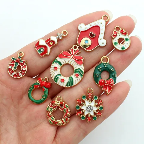 Charmes De Noël En Alliage Émail DIY Pour Fabrication De Bijoux Couronne Maison Flocon De Neige Accessoires Décoratifs