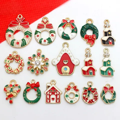 Charmes De Noël En Alliage Émail DIY Pour Fabrication De Bijoux Couronne Maison Flocon De Neige Accessoires Décoratifs