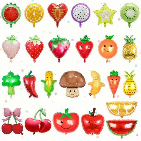 Fruit Vegetable Shaped Foil Balloons Cartoon Smiley Face Birthday Party Decorations Mylar Balloon Novelty Fiesta Tropical