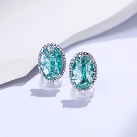Ovale Druzy Crackled Kristal Oorknopjes Retro Koperen Sieraden Voor Dames Met 925 Sterling Zilveren Oorpootje