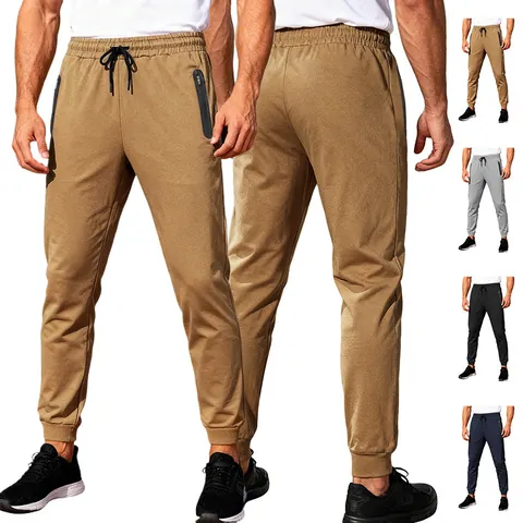 Pantaloni Jogger Uomo Poliestere Coulisse Tasche Con Cerniera Vestibilità Aderente Palestra Allenamento Sport