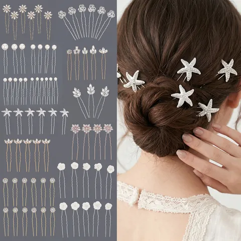 U Shaped Bridal Hair Pins Rhinestone Imitation Artificial Pearl Flower Wedding Hair Accessories For Women Bridesmaids Jewelry