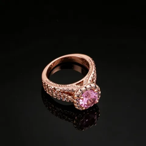 Anello in Rame Placcato Oro Rosa Con Zirconia Rosa Lussuoso Elegante Triplo Strato Diamanti Geometrico Tondo Anello da Dito per Donna Matrimonio Festa Gioielli