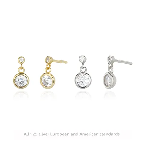 Pendientes Colgantes De Circonita Con Poste De Plata De Ley 925 Estilo Francés Minimalista Para Mujer