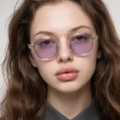 Gafas de Sol Redondas Retro para Mujeres Hombres Montura de Metal y Plástico de Doble Puente Protección UV400 Lente Colorida Transparente